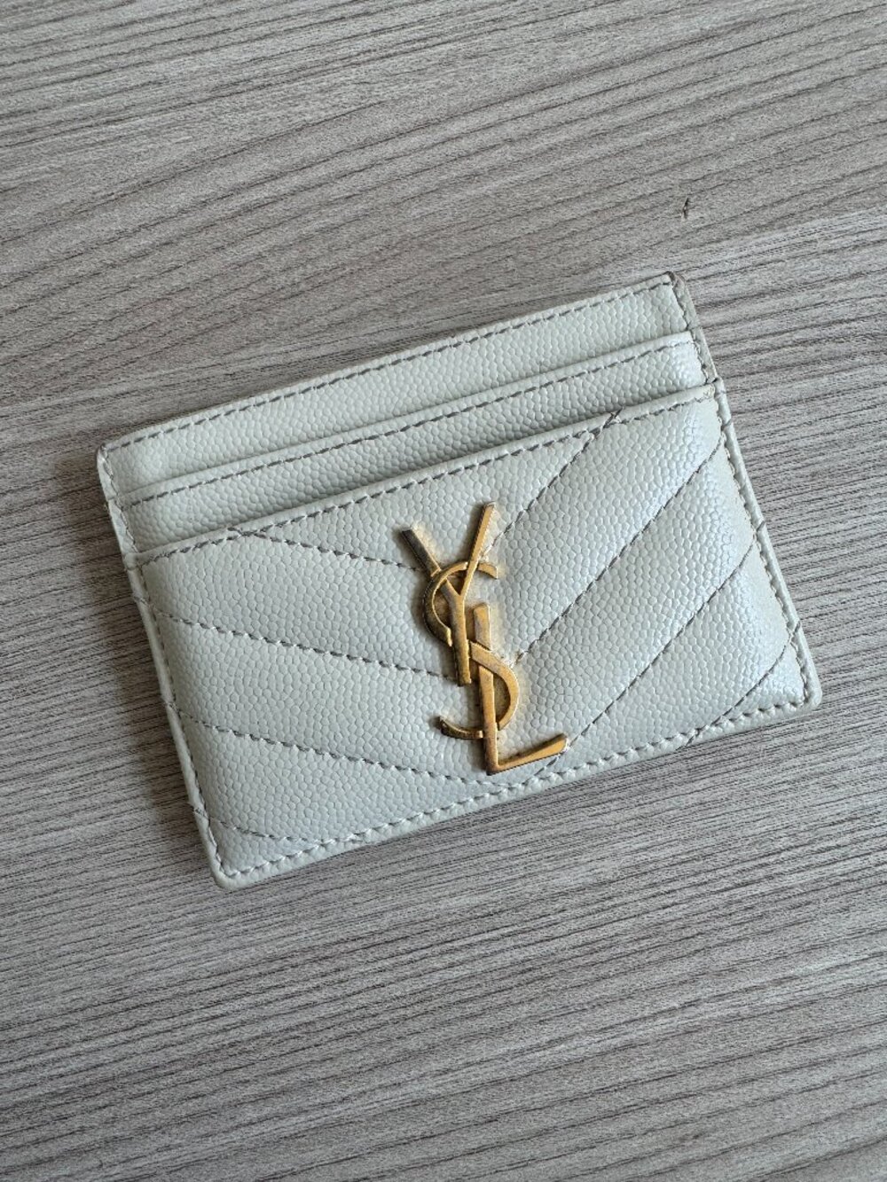 Saint Laurent YSL Monogram Card Holder - White Quilted Leather